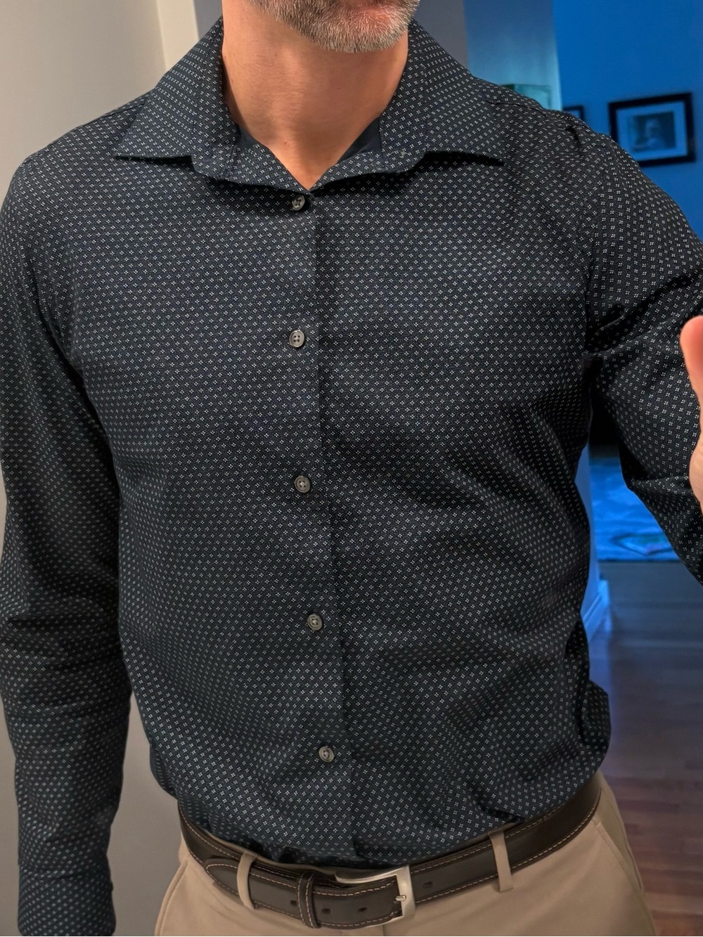 Apt. 9 Large Slim Fit Navy Micro-Print Long Sleeve Men’s Dress Shirt